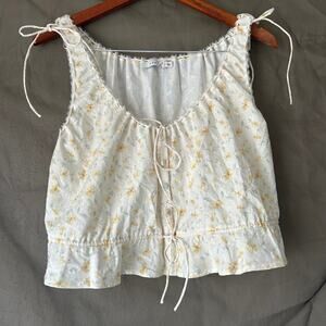 Lush White and Yellow Dainty Floral Cropped Tank Top Size Small